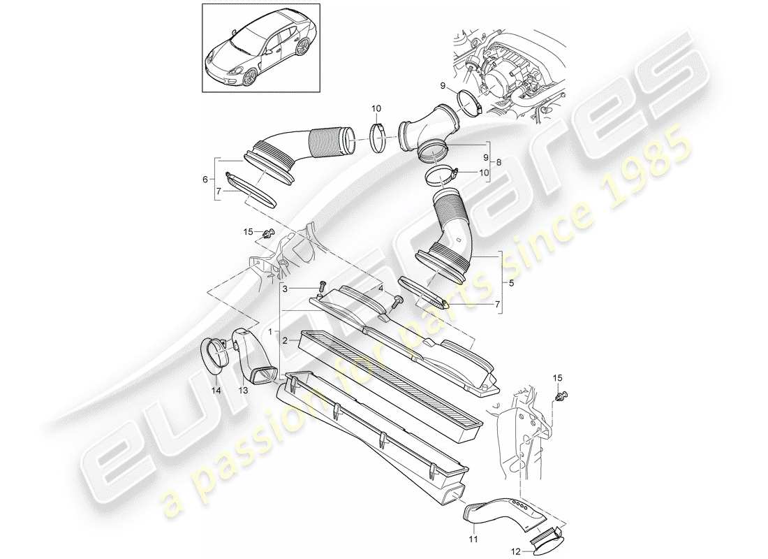 porsche panamera 970 (2010) air cleaner system part diagram