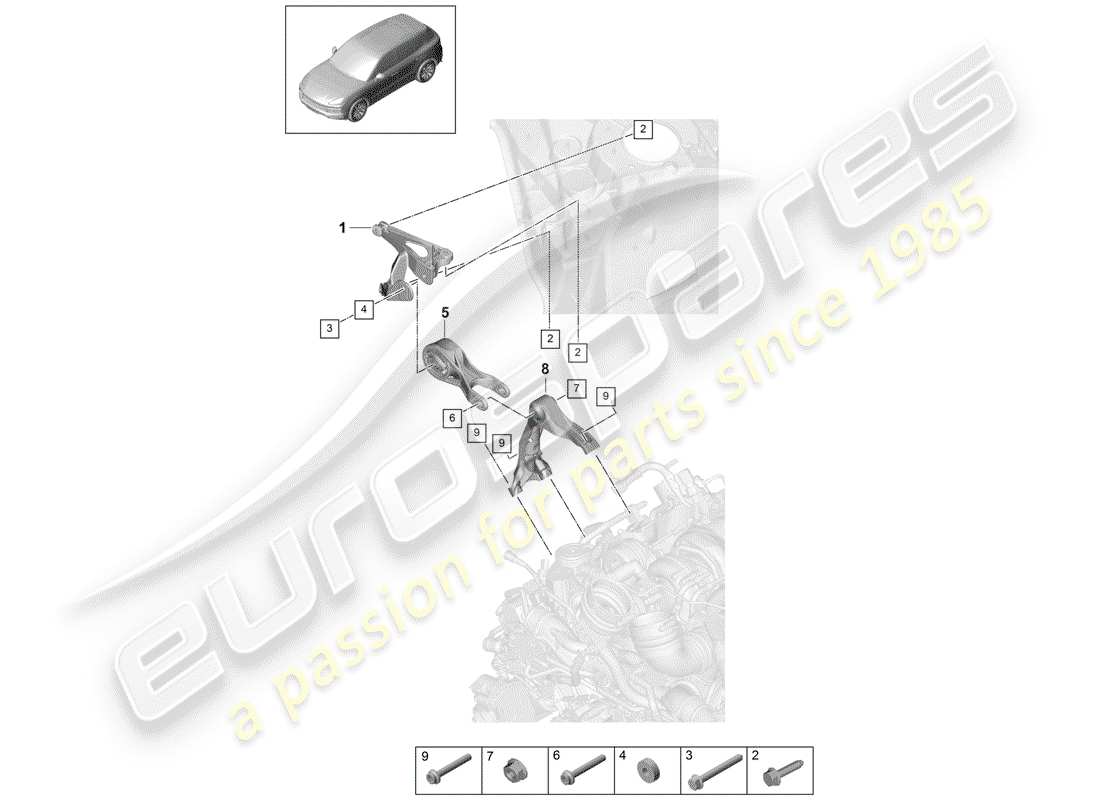 porsche cayenne e3 (2019) engine lifting tackle part diagram