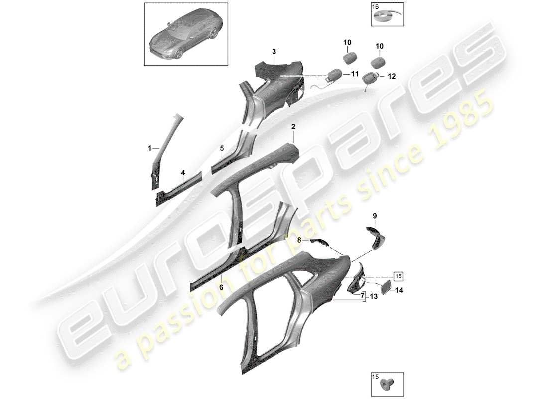 porsche panamera 971 (2018) side panel part diagram