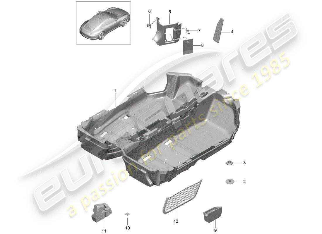 porsche 991 (2014) floor cover part diagram