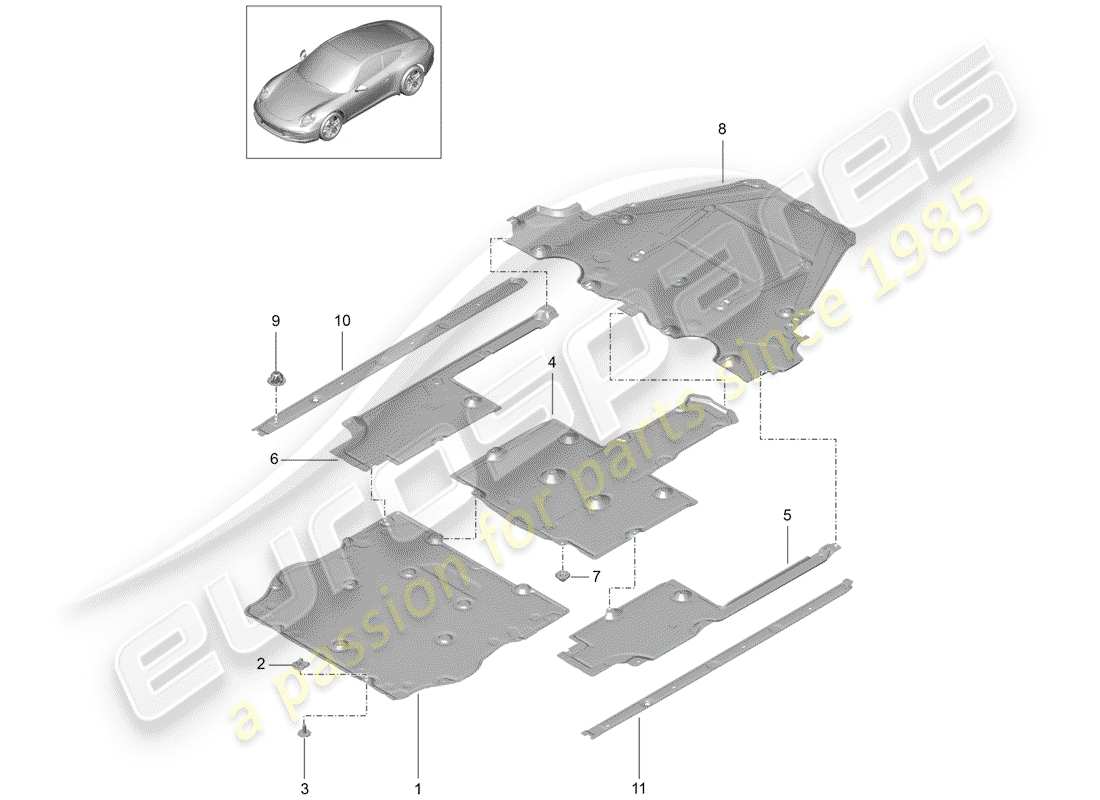 porsche 991 (2014) underbody lining part diagram