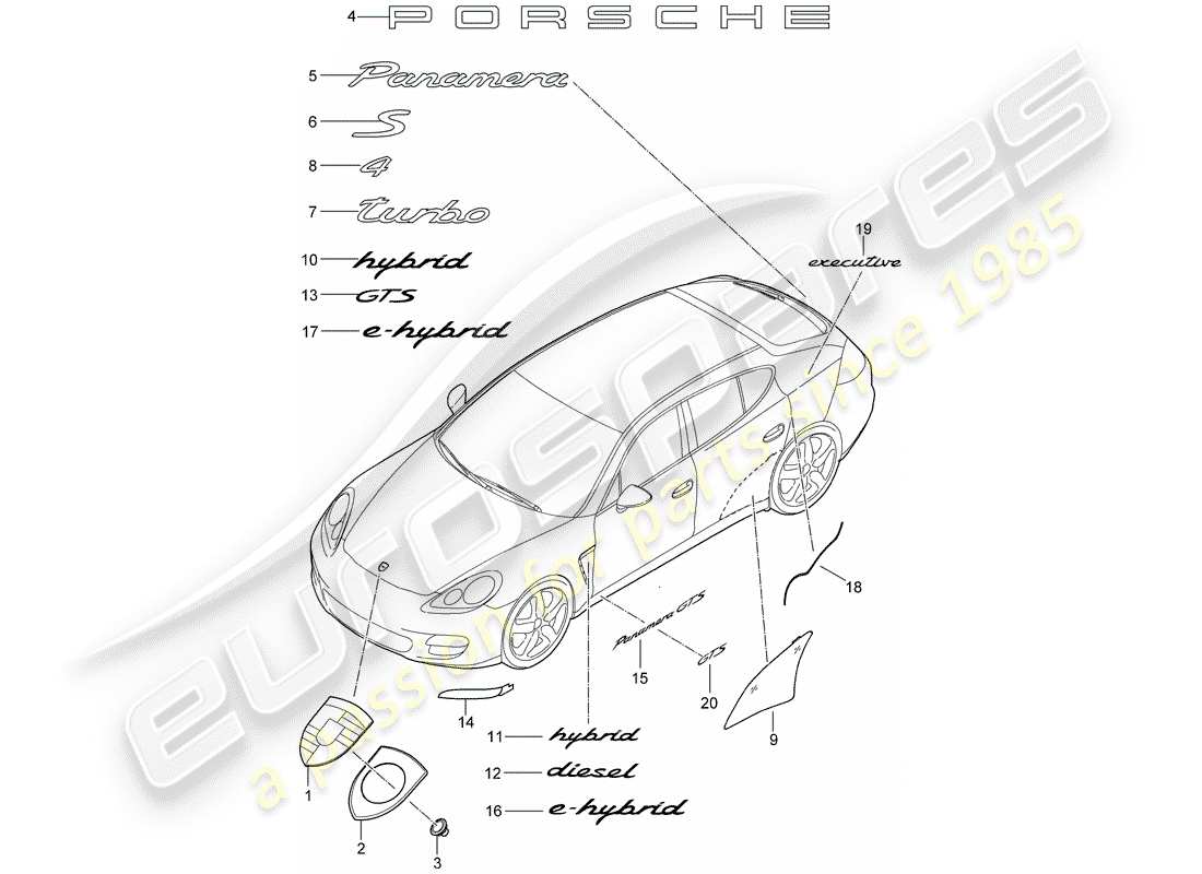 porsche panamera 970 (2010) nameplates part diagram