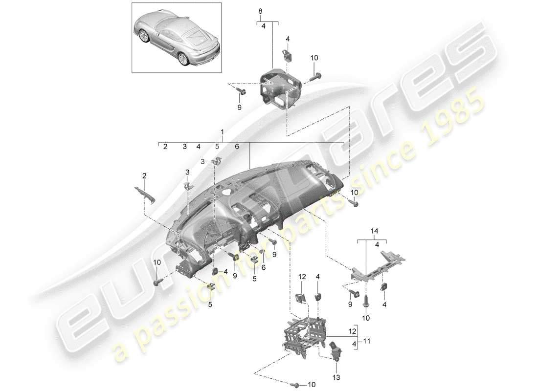 porsche cayman gt4 (2016) dash panel trim part diagram