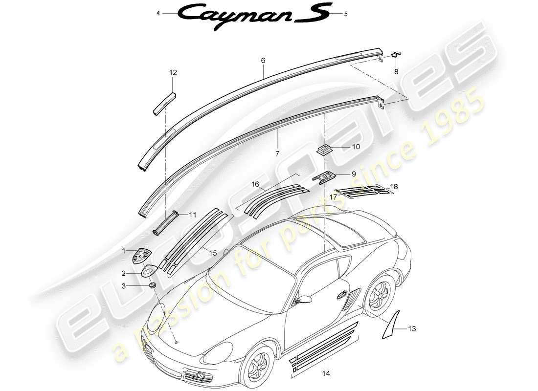 porsche cayman 987 (2008) nameplates part diagram