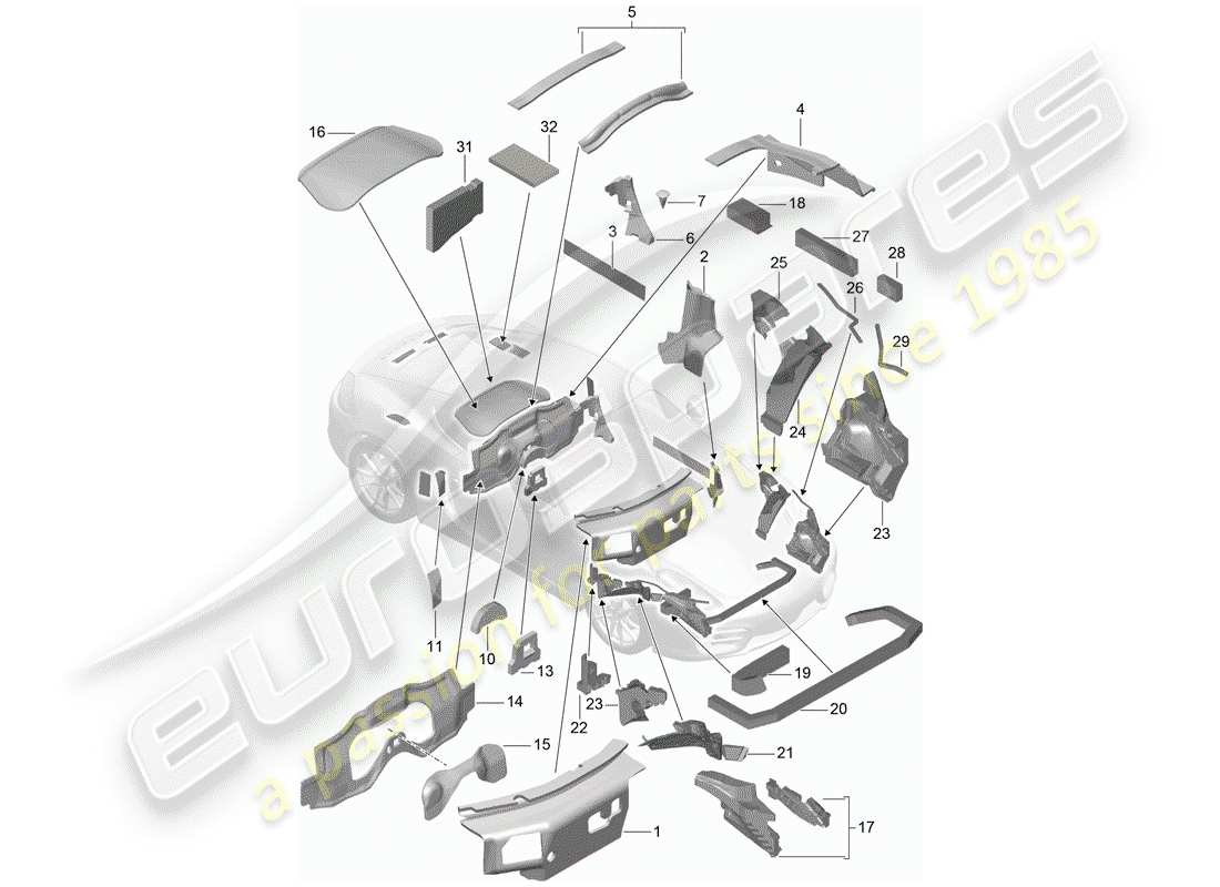 porsche cayman 981 (2014) body shell part diagram