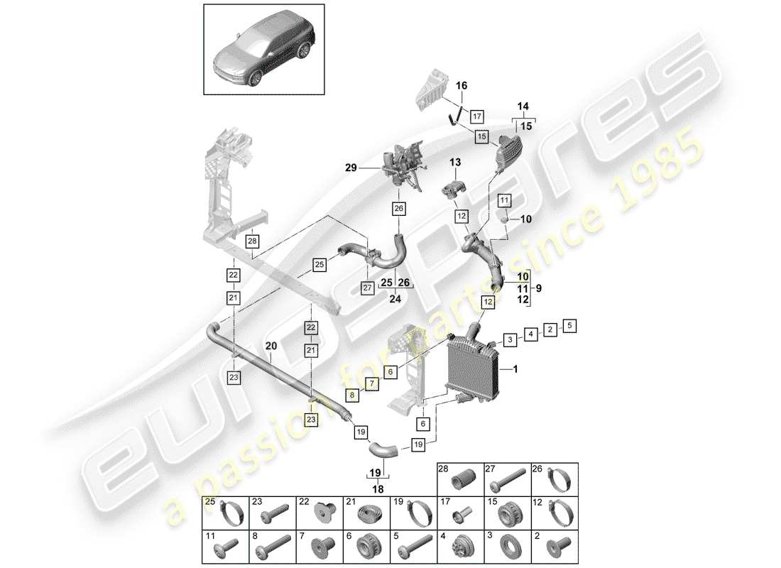 porsche cayenne e3 (2020) charge air cooler part diagram