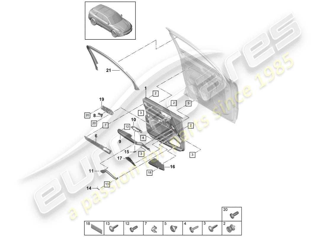 porsche cayenne e3 (2018) door panel part diagram