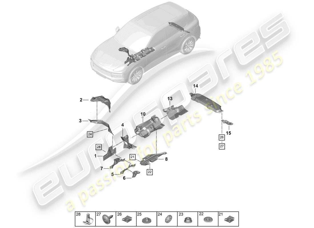 porsche cayenne e3 (2018) heat deflector part diagram