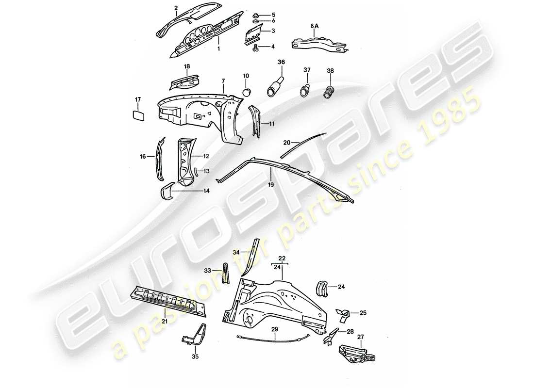 porsche 911 (1988) inner panel part diagram