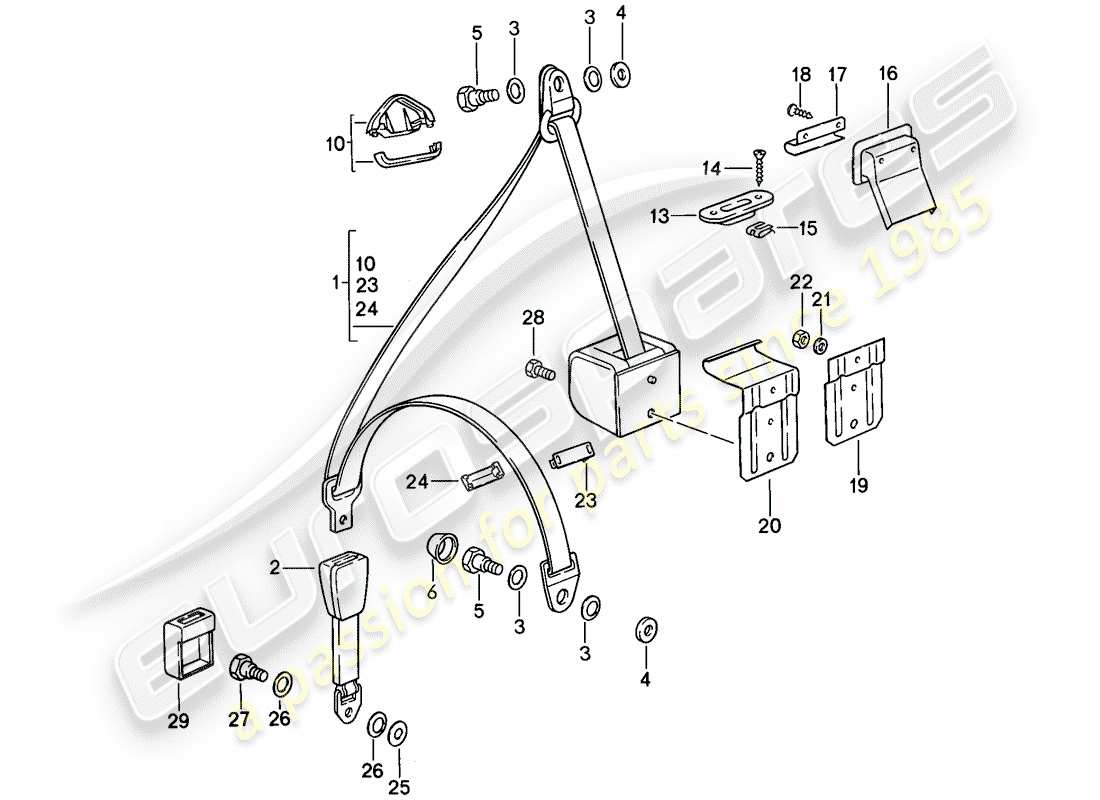 porsche 911 (1988) seat belt part diagram