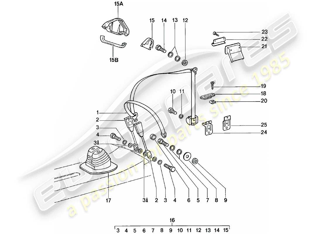 porsche 911 (1979) seat belt part diagram