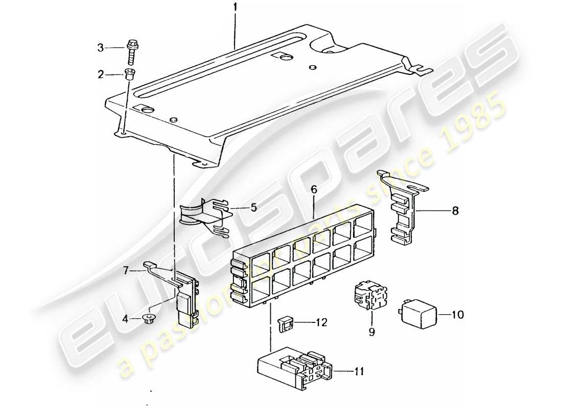 porsche 996 t/gt2 (2002) fuse box/relay plate - rear end part diagram