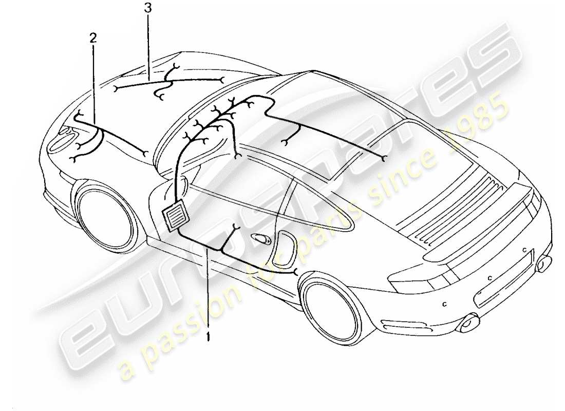 porsche 996 t/gt2 (2002) wiring harnesses - passenger compartment - glove box - front luggage compartment - repair kit - anti-locking brake syst. -abs- - brake pad wear indicator - front axle part diagram