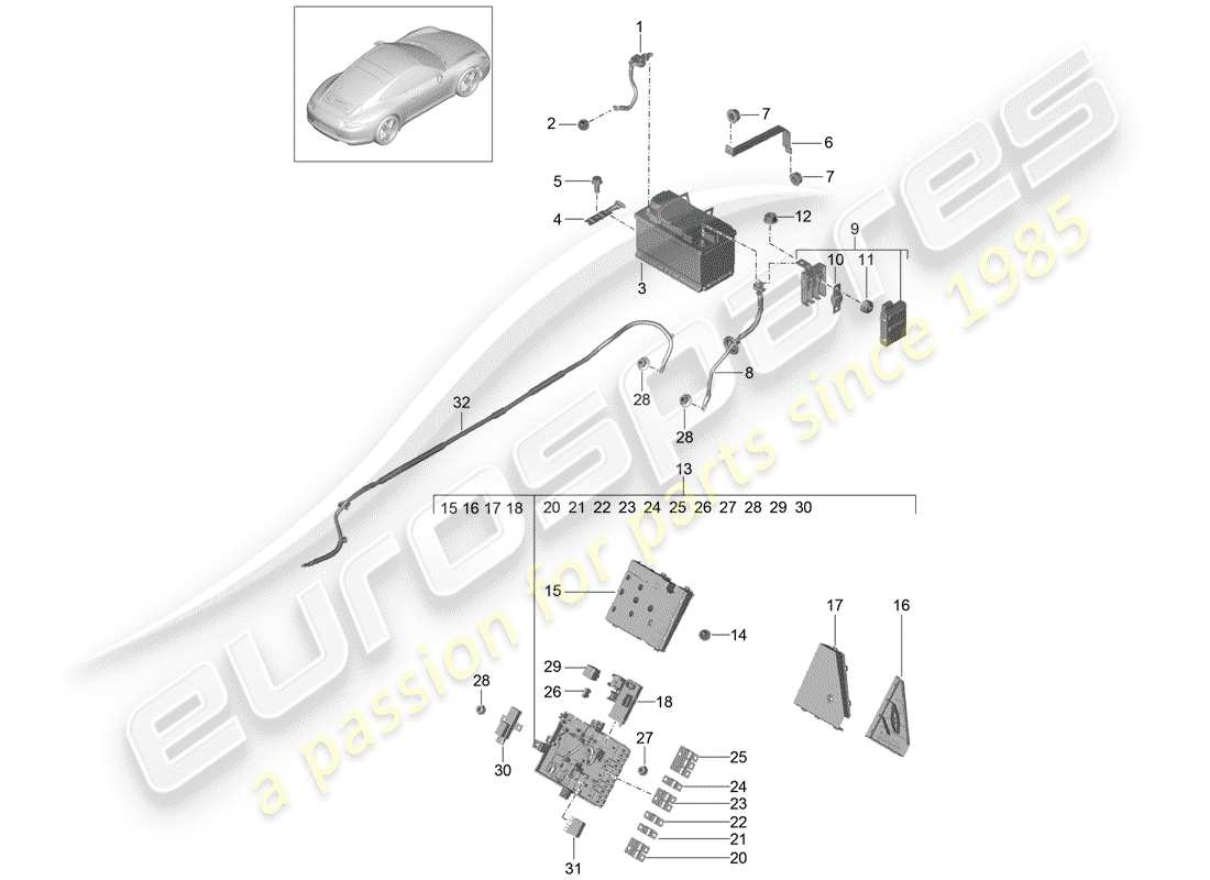 porsche 991 (2015) battery part diagram