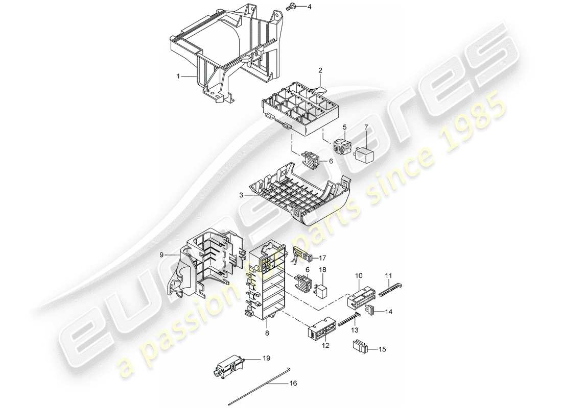 porsche cayman 987 (2008) fuse box/relay plate part diagram