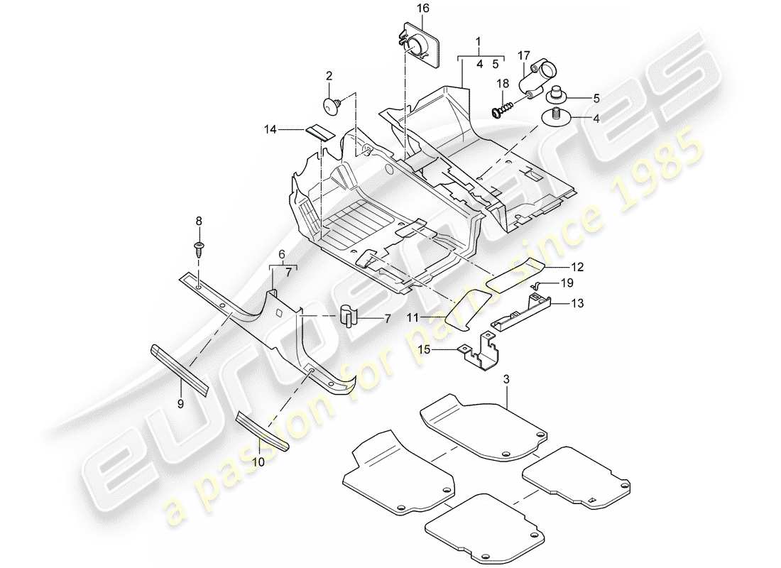 porsche cayenne (2003) floor cover part diagram