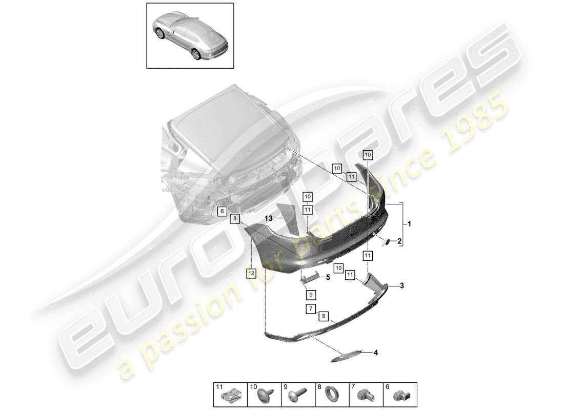 porsche panamera 971 (2017) bumper part diagram