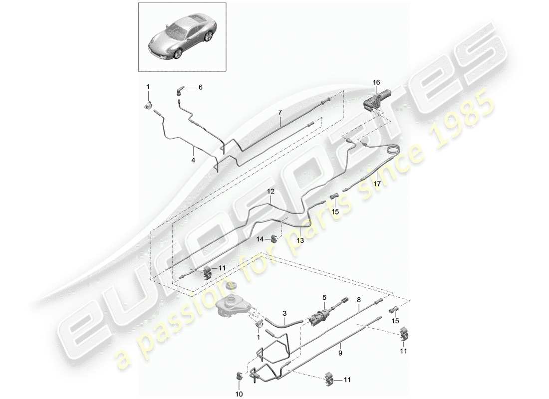 porsche 991 (2014) hydraulic clutch part diagram