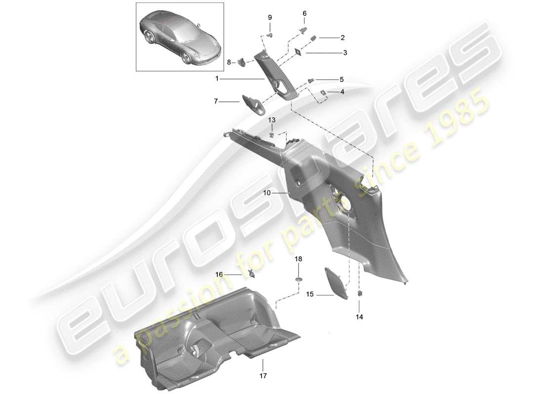 porsche 991 (2014) quarter trim panel part diagram