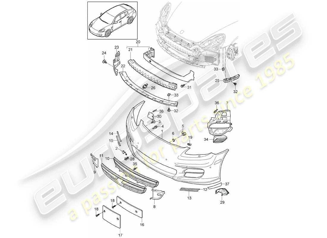 porsche panamera 970 (2010) bumper part diagram