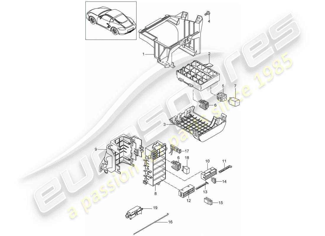 porsche cayman 987 (2011) fuse box/relay plate part diagram