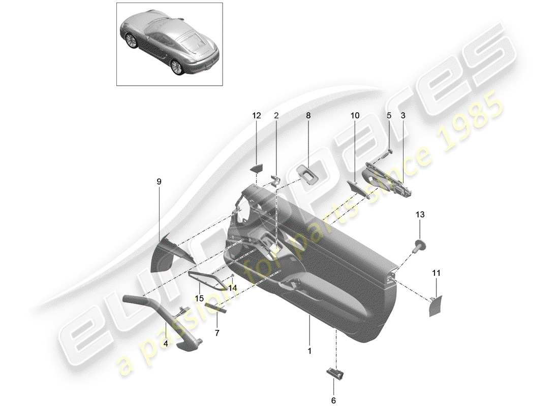 porsche cayman 981 (2015) door panel part diagram