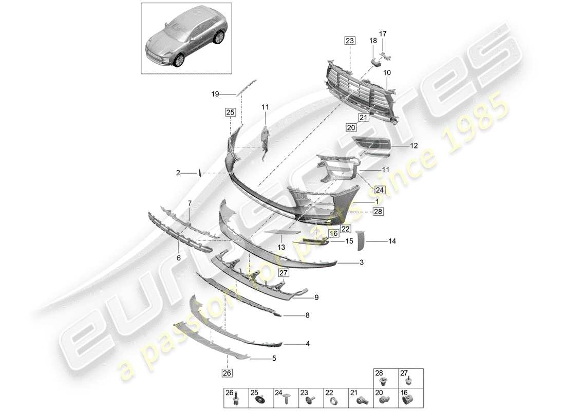 porsche macan (2020) bumper part diagram