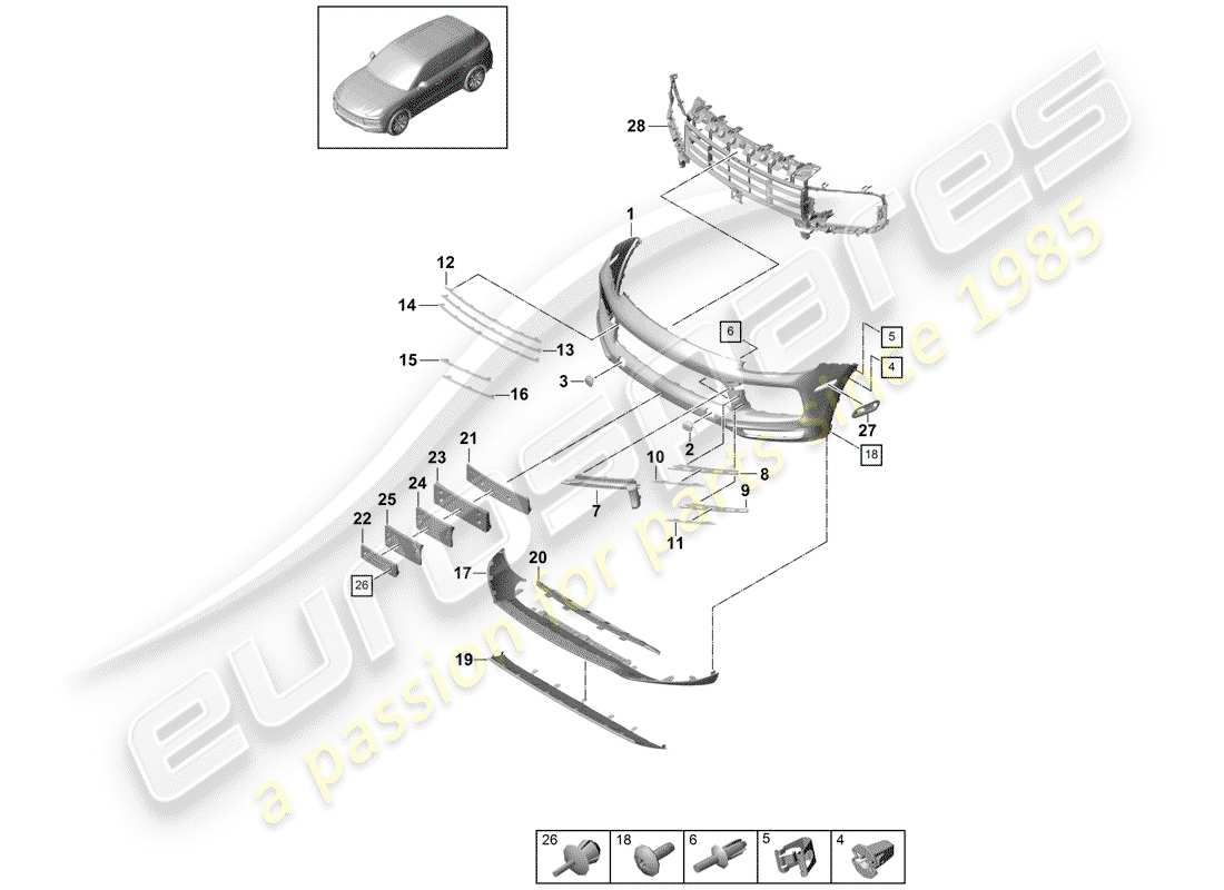 porsche cayenne e3 (2018) bumper part diagram