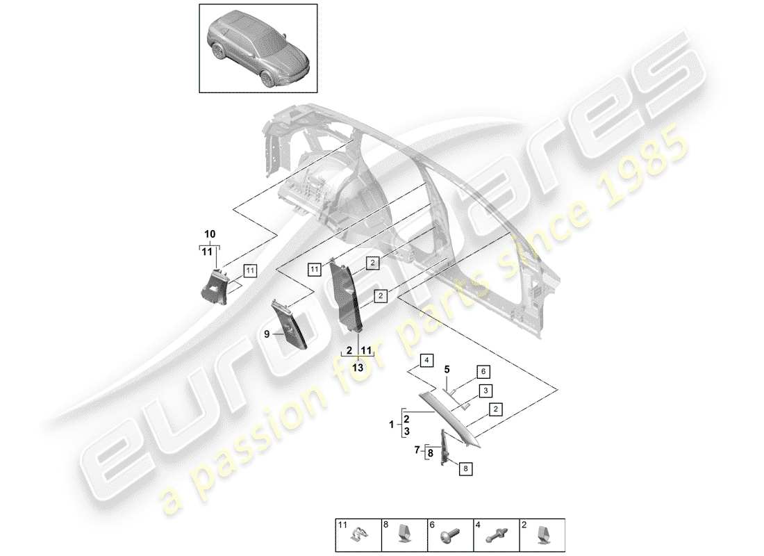 porsche cayenne e3 (2020) lining part diagram