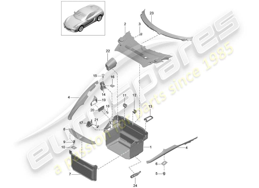 porsche cayman 981 (2015) luggage compartment part diagram