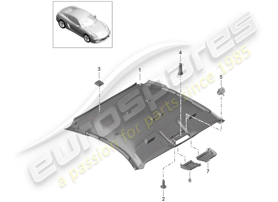 porsche cayman 981 (2015) roof trim panel part diagram