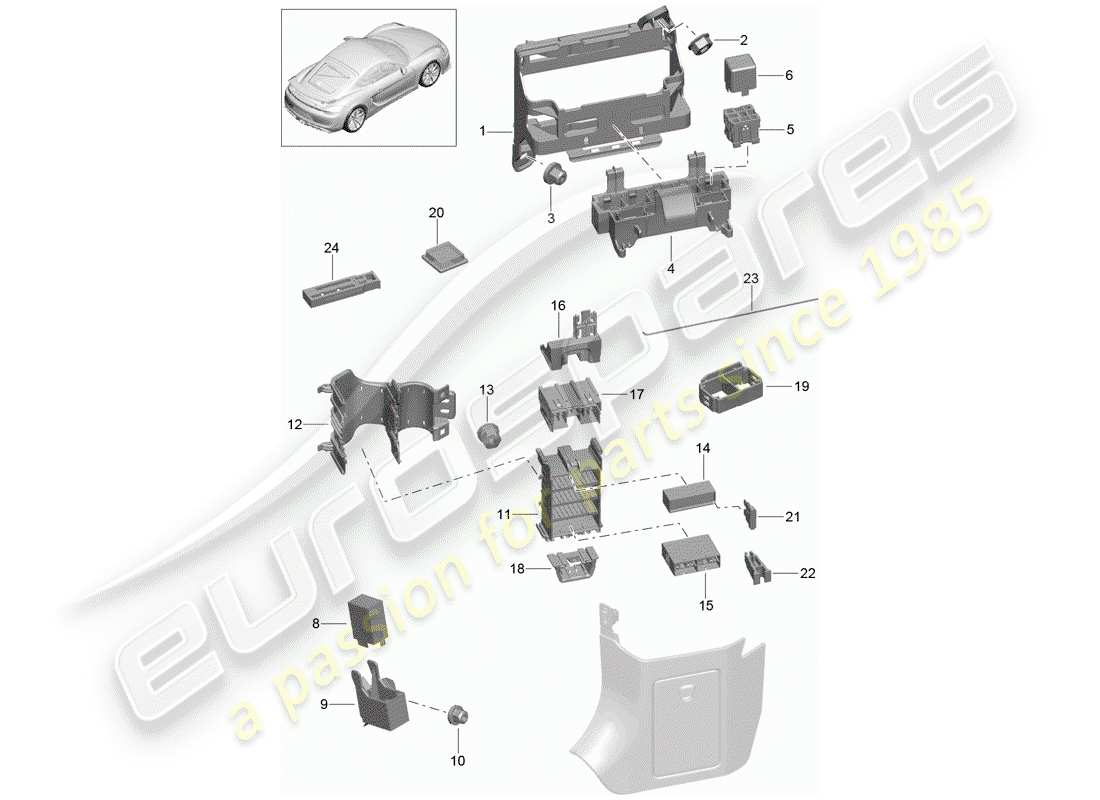 porsche cayman gt4 (2016) fuse box/relay plate part diagram