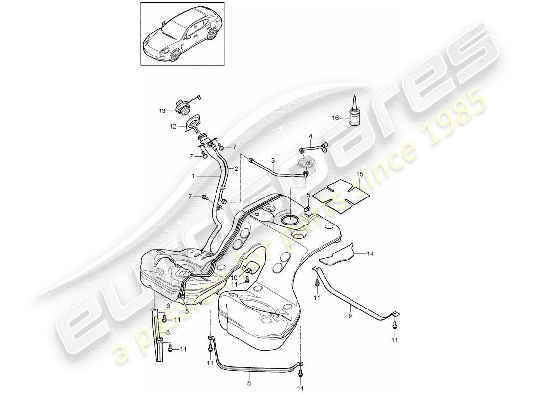 porsche panamera 970 (2010) fuel tank with part diagram