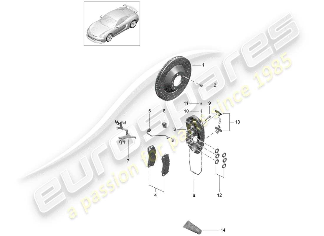 porsche cayman gt4 (2016) disc brakes part diagram