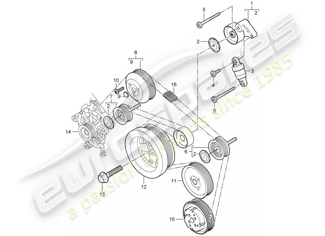 porsche cayenne (2010) belt tensioning damper part diagram