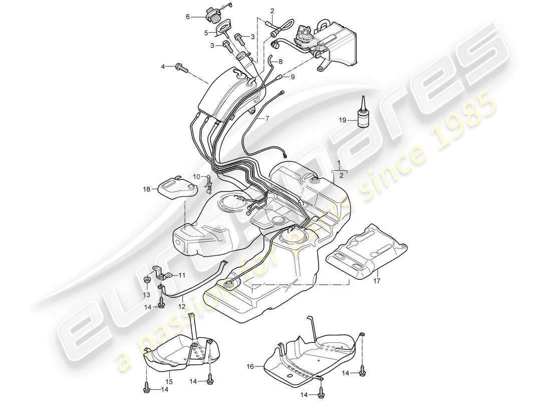 porsche cayenne (2010) fuel tank with part diagram