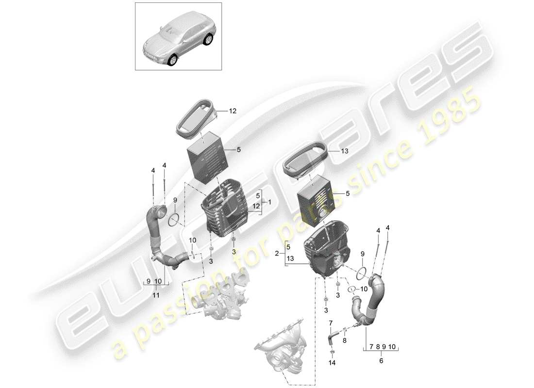 porsche macan (2014) air cleaner with connecting part diagram