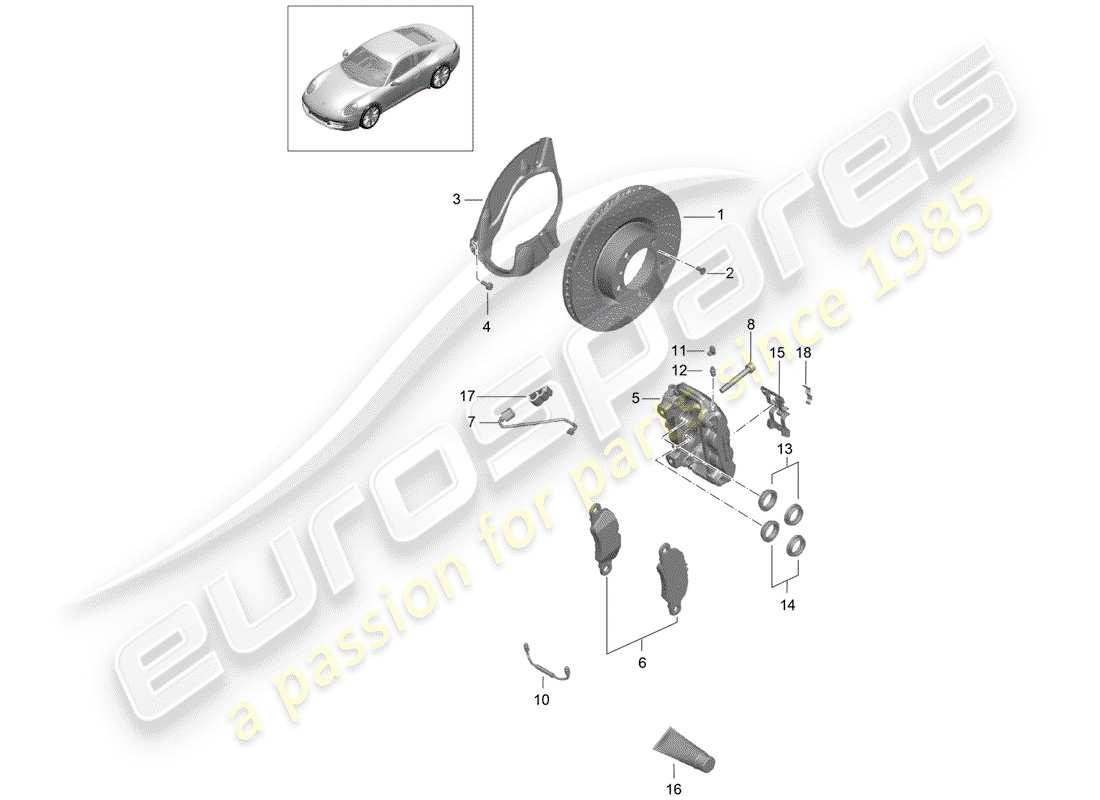 porsche 991 (2016) disc brakes part diagram