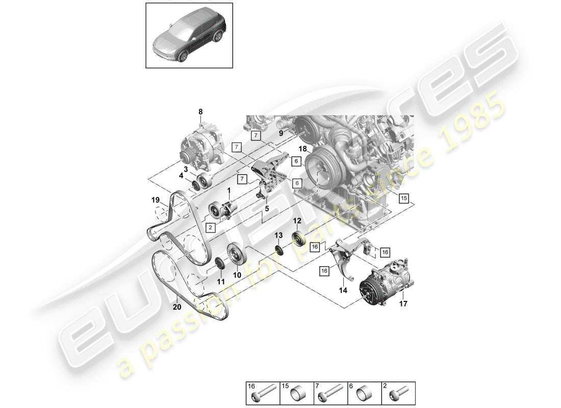 porsche cayenne e3 (2020) v-ribbed belt part diagram