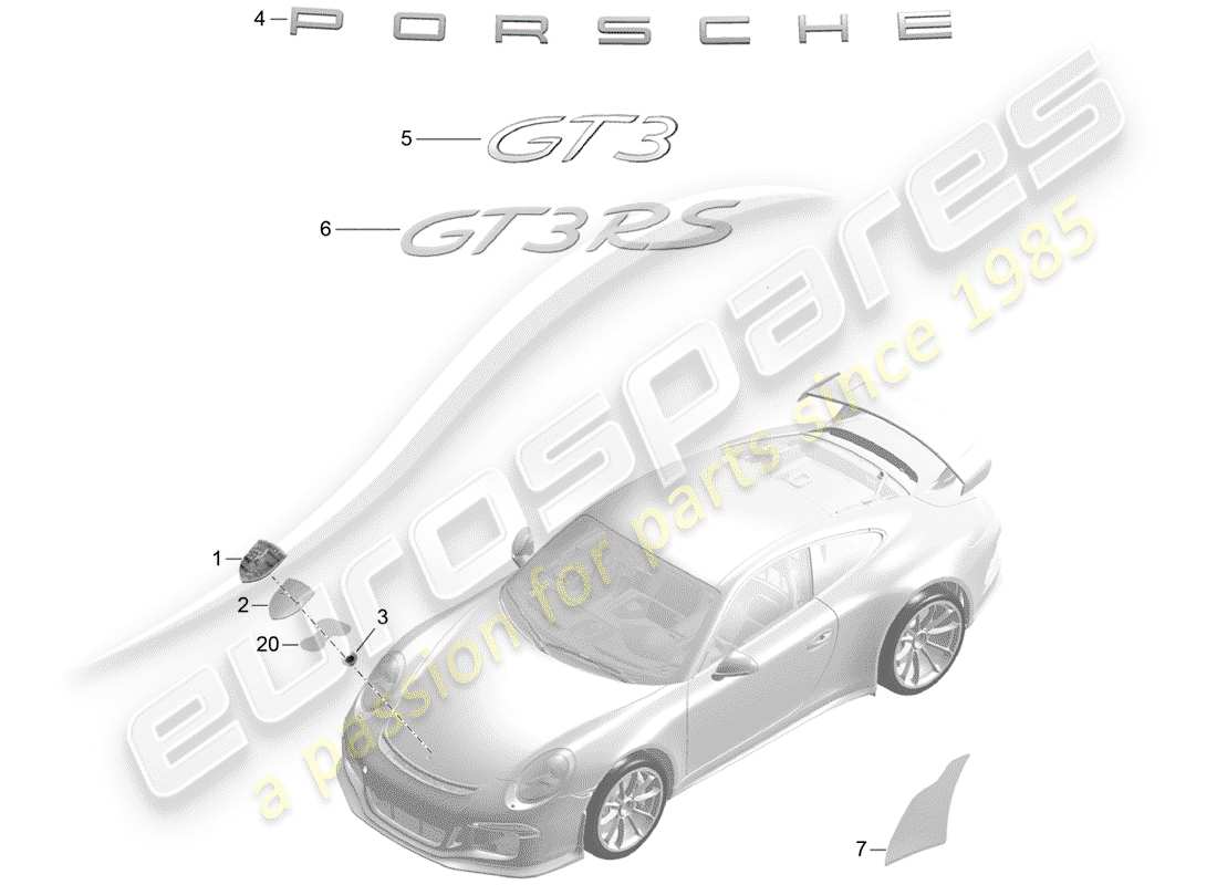 porsche 991r/gt3/rs (2019) nameplates part diagram