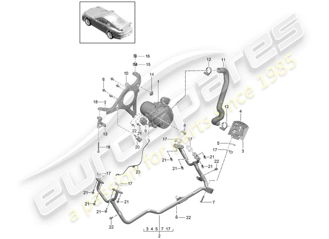 porsche 991r/gt3/rs (2019) secondary air pump part diagram