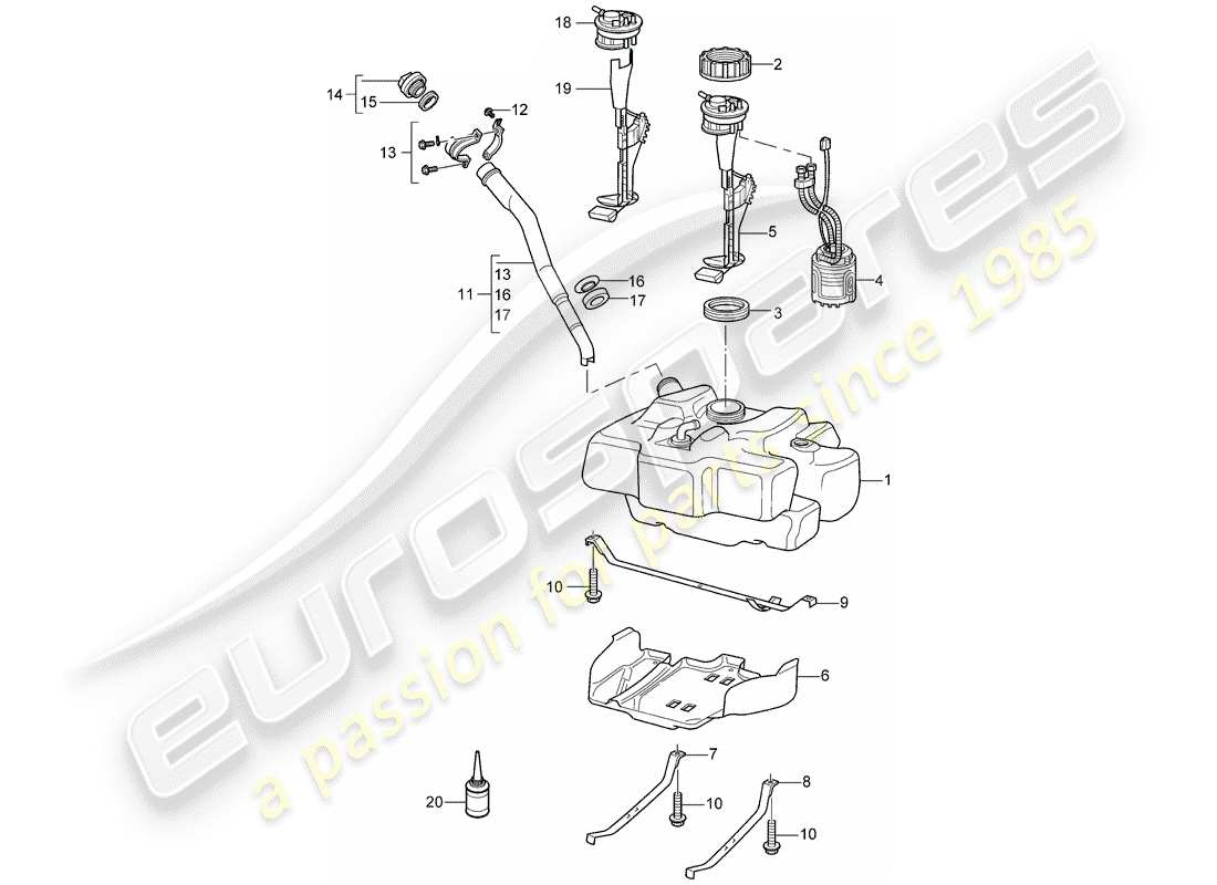 porsche cayman 987 (2008) fuel tank part diagram