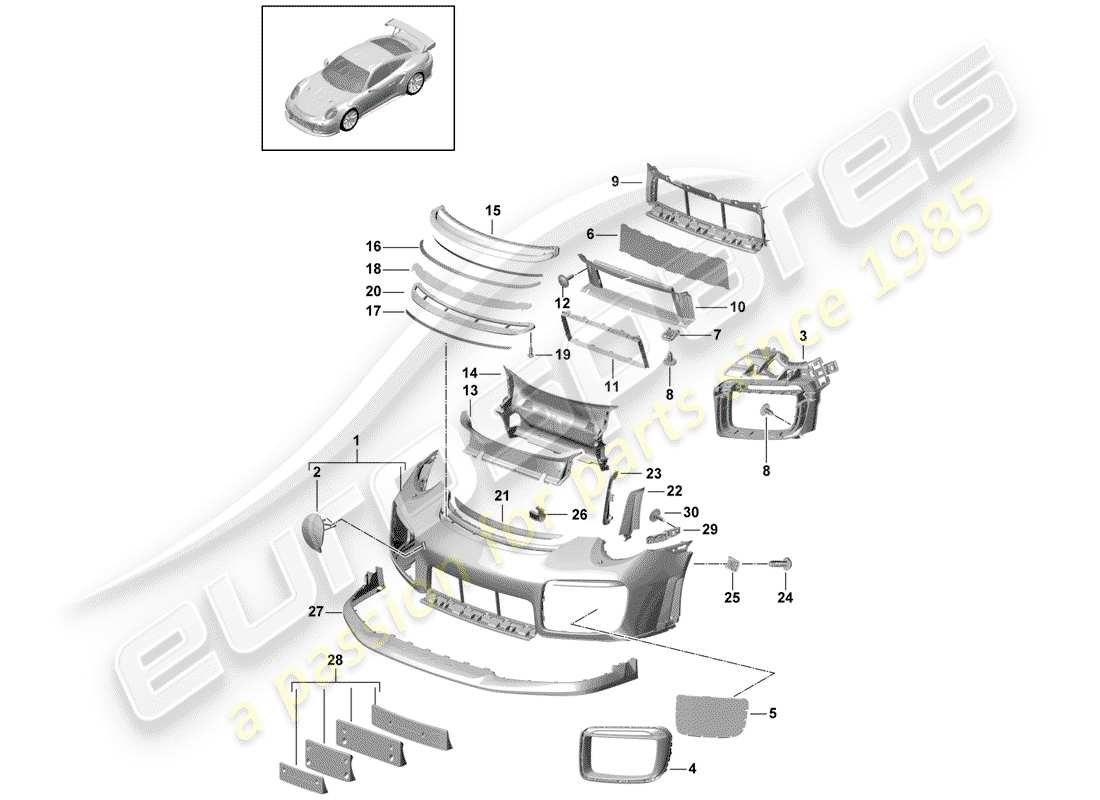 porsche 991 turbo (2016) bumper part diagram