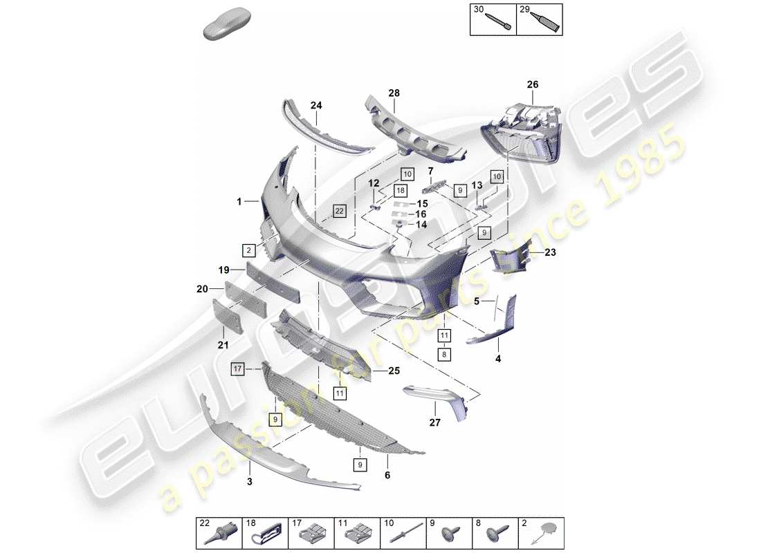 porsche boxster spyder (2020) bumper part diagram