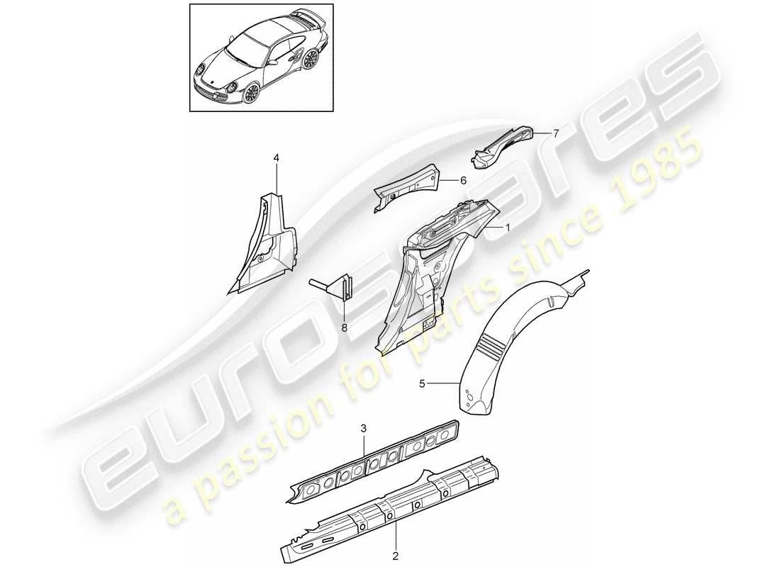 porsche 911 t/gt2rs (2012) side panel part diagram