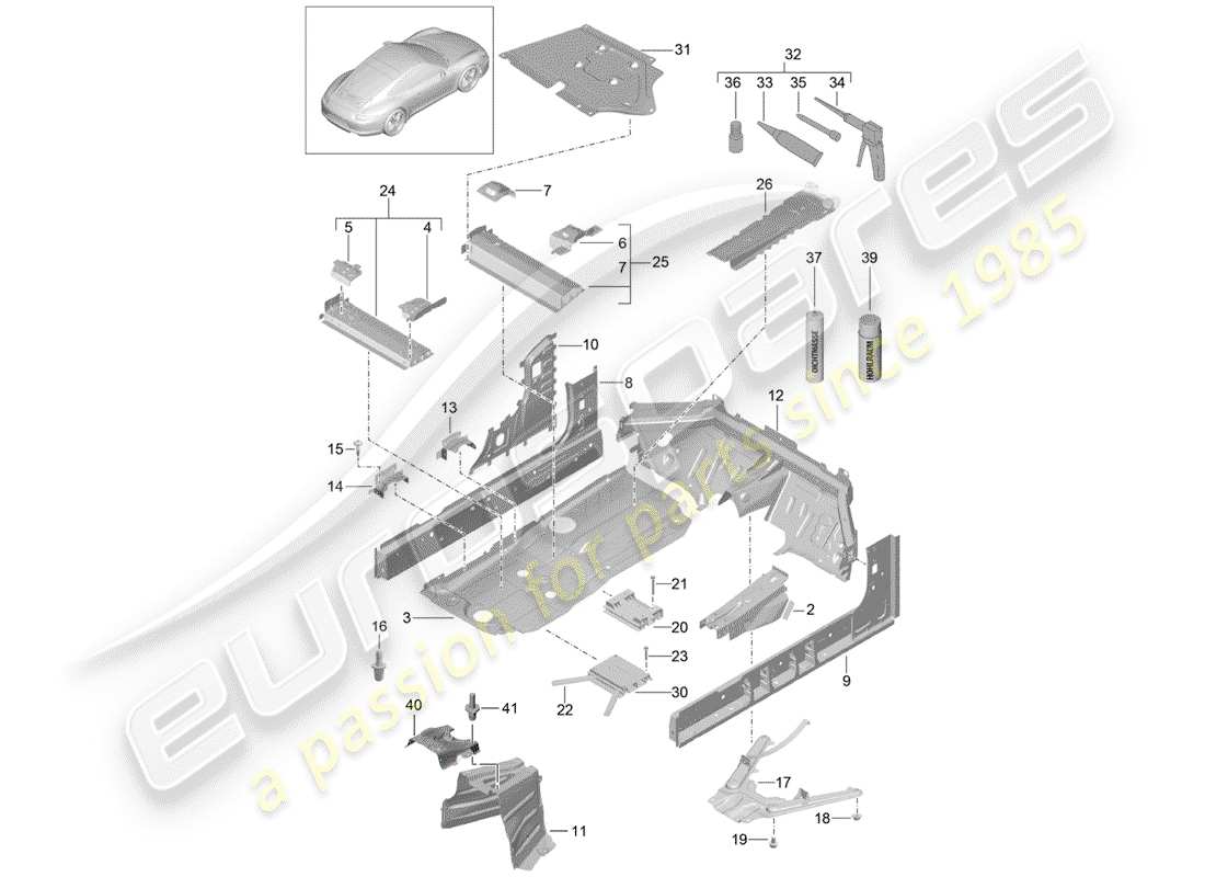 porsche 991 (2013) floor part diagram