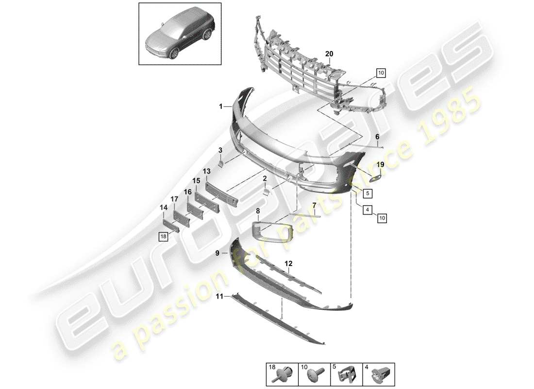 porsche cayenne e3 (2020) bumper part diagram