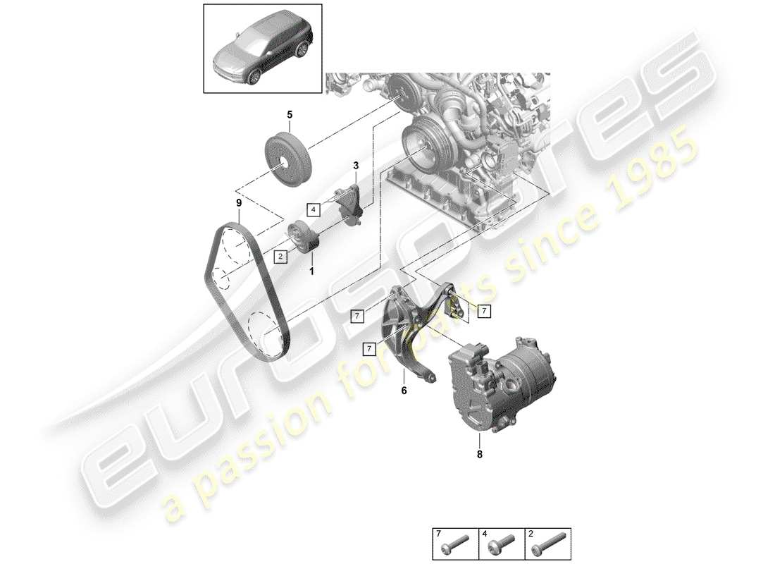 porsche cayenne e3 (2020) v-ribbed belt part diagram