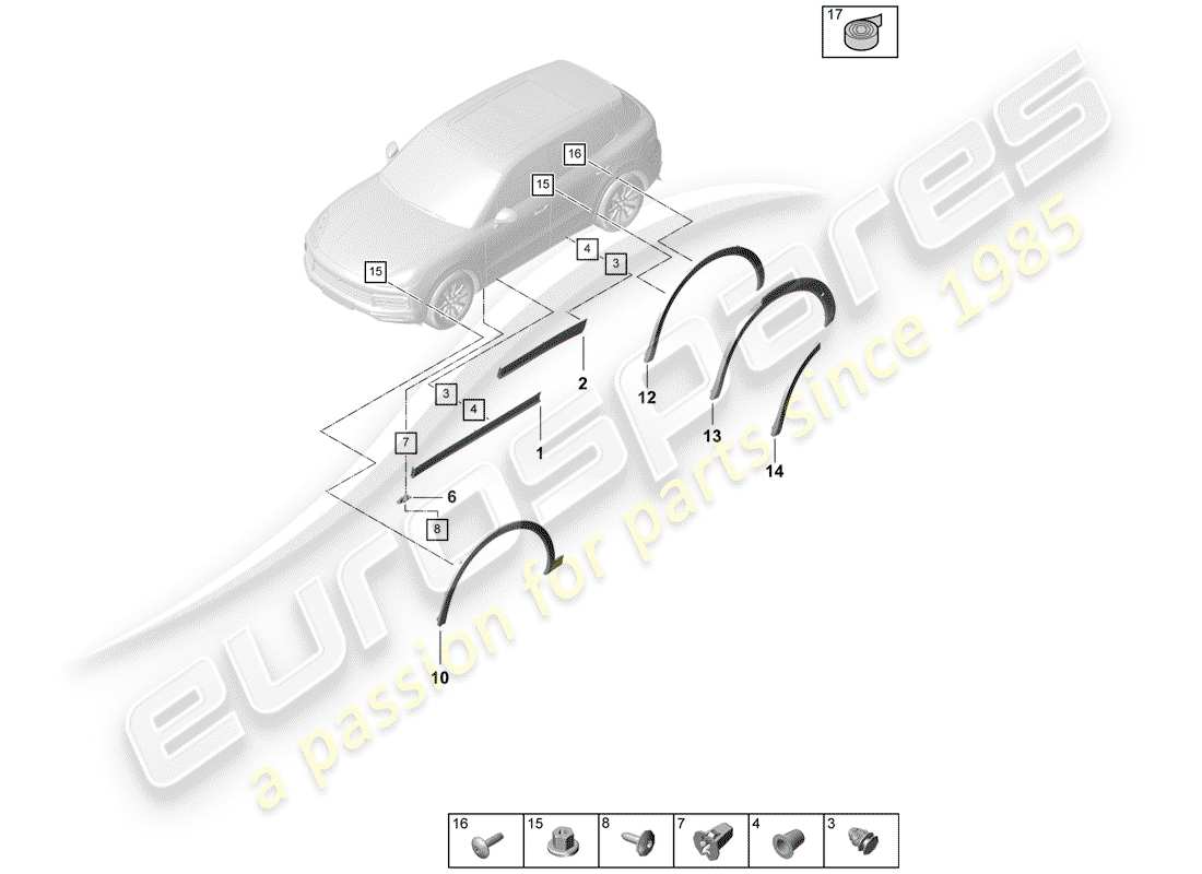 porsche cayenne e3 (2020) wheel arch cover part diagram