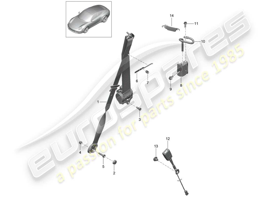 porsche 991 (2015) three-point seat belt part diagram